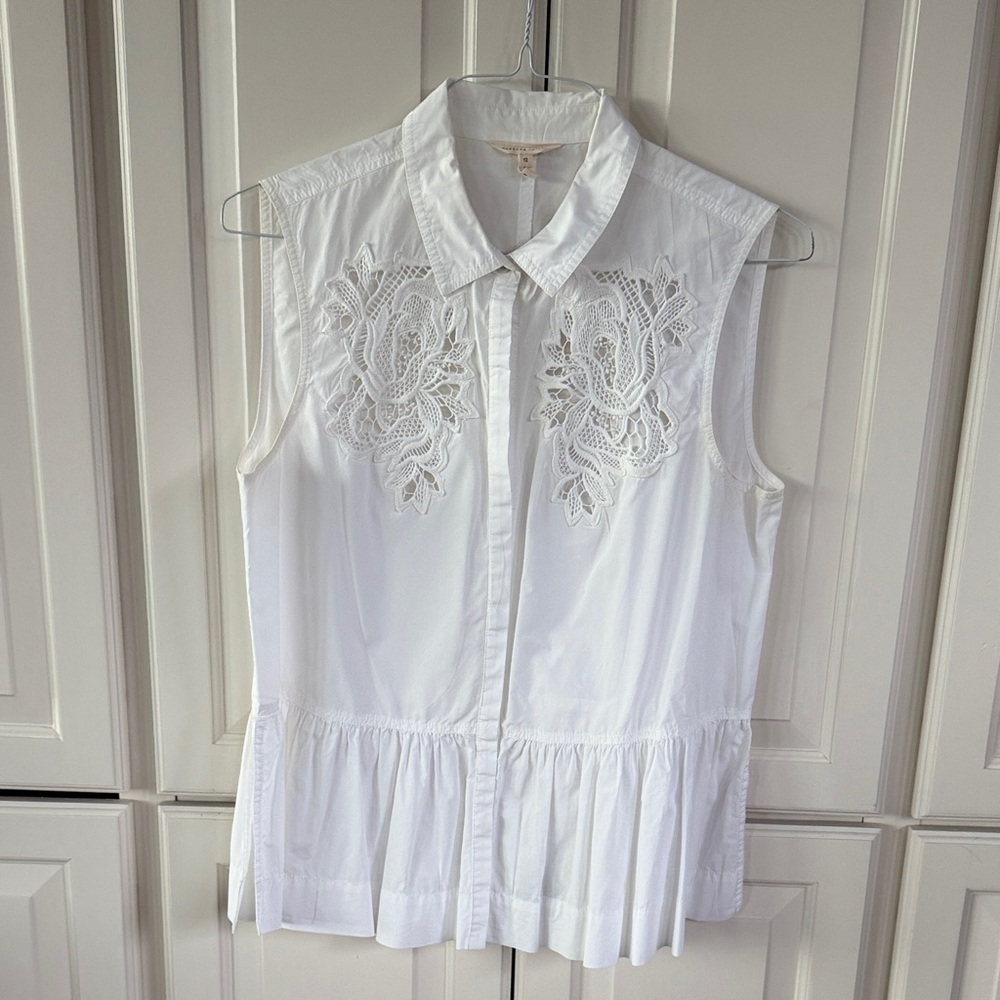 Rebecca Taylor Ivory Sleeveless Blouse with Embroidery